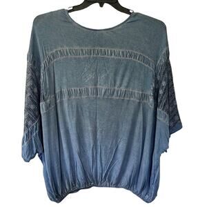 Alchemy Thread Blue Oversized Elastic Waist Lacey Sleeve Top